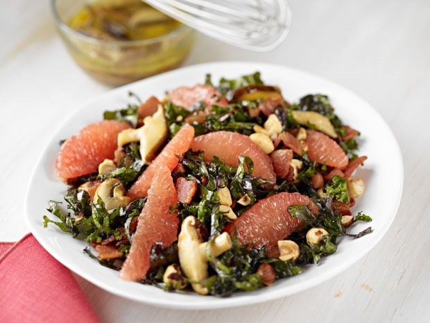 Kale & Grapefruit Salad with Warm Bacon-Wild Mushroom Dressing at This ...