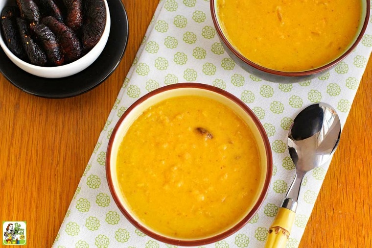 Bowls of Sweet Potato Soup with a bowl of figs.