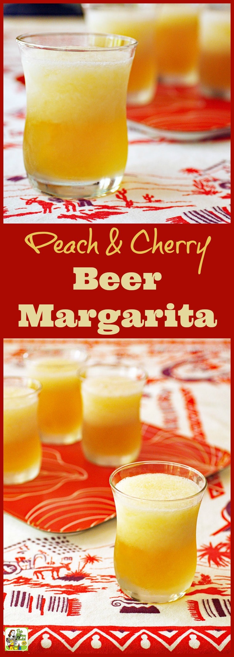 Best ever margarita recipe: Peach & Cherry Beer Margarita. Make it with diet natural black cherry soda, 100% frozen fruit concentrate, and gluten free beer. Click to get this easy beer margarita cocktail recipe. Perfect for Cinco de Mayo parties or Mother\'s Day lunch or brunch. #recipes #easy #recipeoftheday #glutenfree #easyrecipes #margaritas, #margarita, #drinks, #drinking, #cocktails, #cocktail, #beer