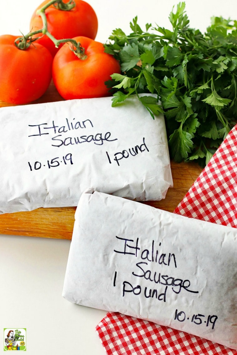 Packaged Italian sausage in butcher paper for freezing.