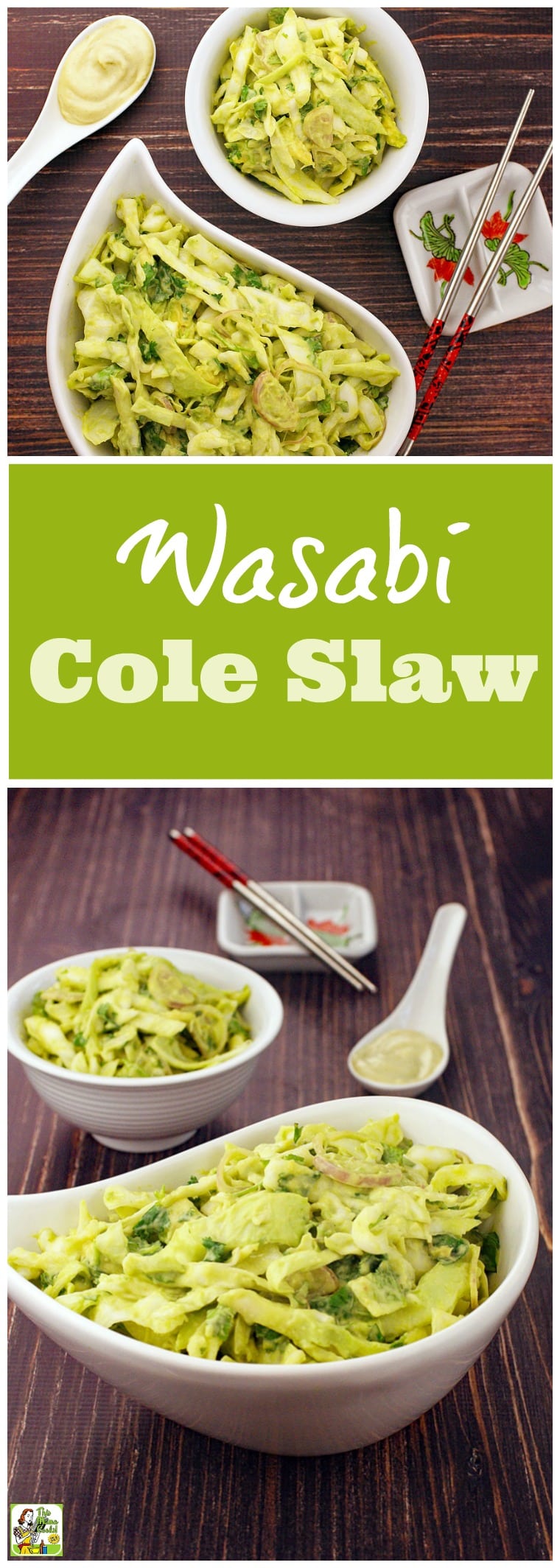Tired of basic coleslaw recipes? Try this Wasabi Cole Slaw recipe! Click to get this Asian coleslaw recipe that\'s ideal for cookouts, potlucks and bbq parties. It\'s gluten free and comes with a vegan option. You\'ll love how this easy coleslaw recipe with avocado and wasabi mayo for summer!