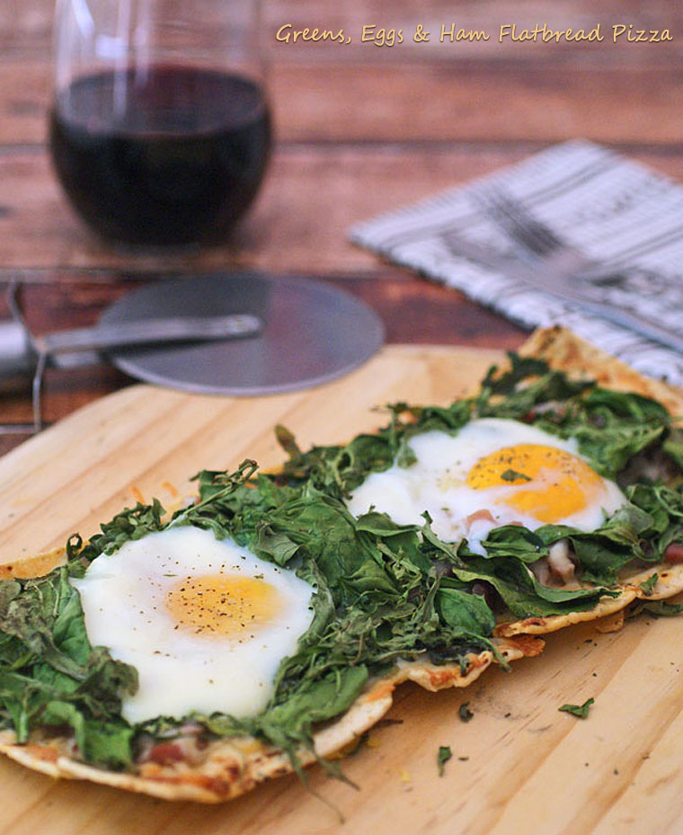 Greens, Eggs & Ham Flatbread Pizza