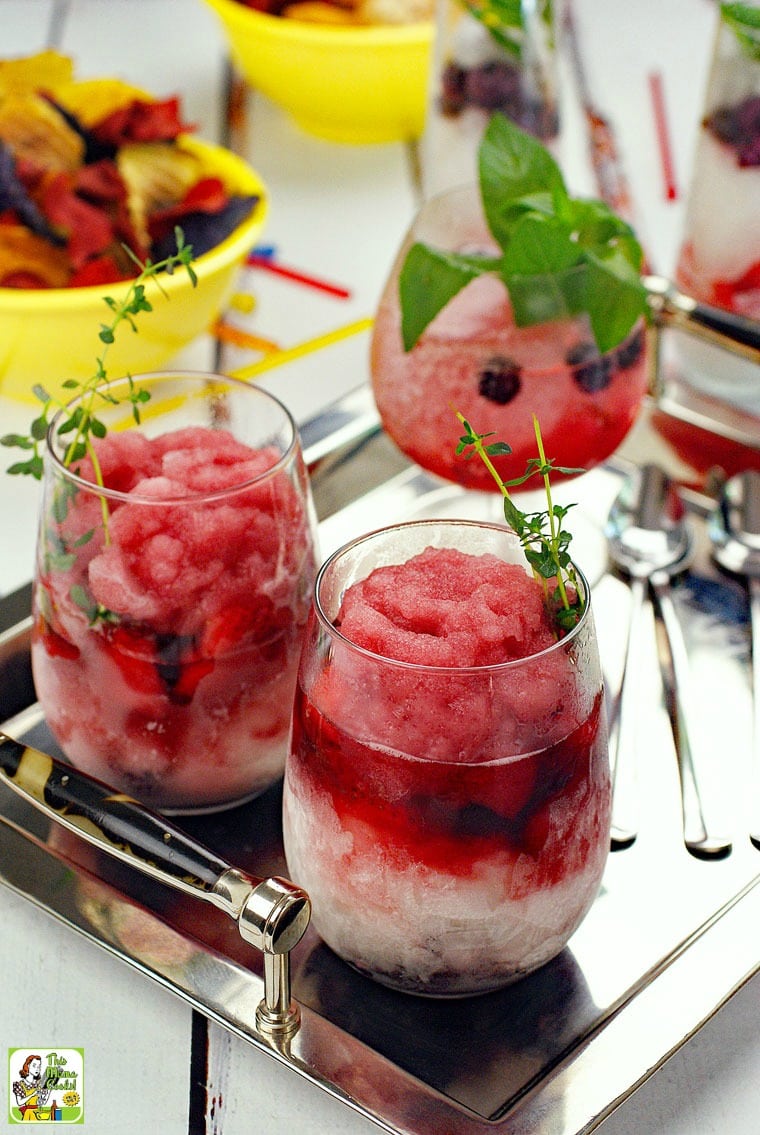 A silver tray of frozen wine drinks.