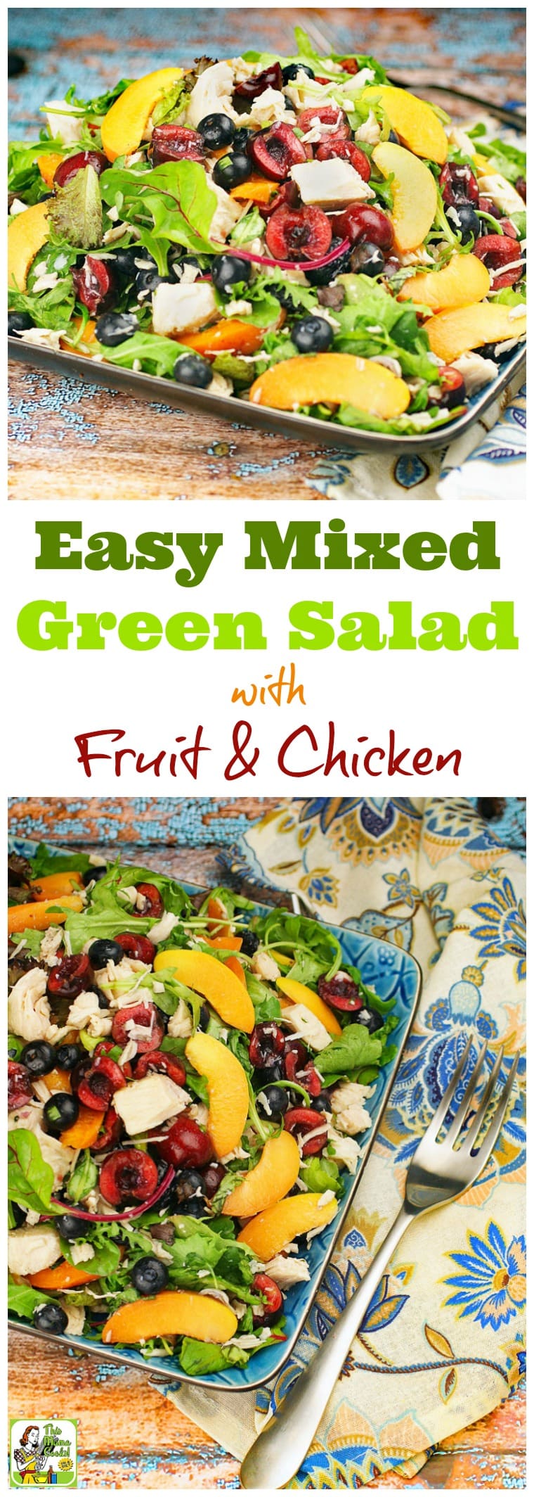 Too hot to cook? This Easy Mixed Green Salad with Fruit & Chicken recipe makes a satisfying weeknight meal. There's no cooking since it uses canned chicken breast. Click to get this healthy salad recipe that takes under 20 minutes to make, is easy to prepare, and uses seasonal fruits and vegetables, too.