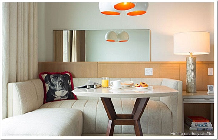 King sized room at 21c Museum Hotel, Bentonville, Arkansas. 