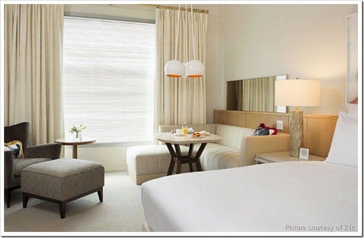 King sized room at 21c Museum Hotel, Bentonville, Arkansas. 