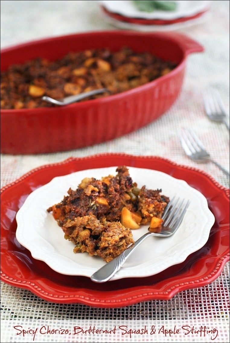 Need a gluten free stuffing recipe? Try this Spicy Chorizo, Butternut Squash & Apple Stuffing recipe at This Mama Cooks! On a Diet