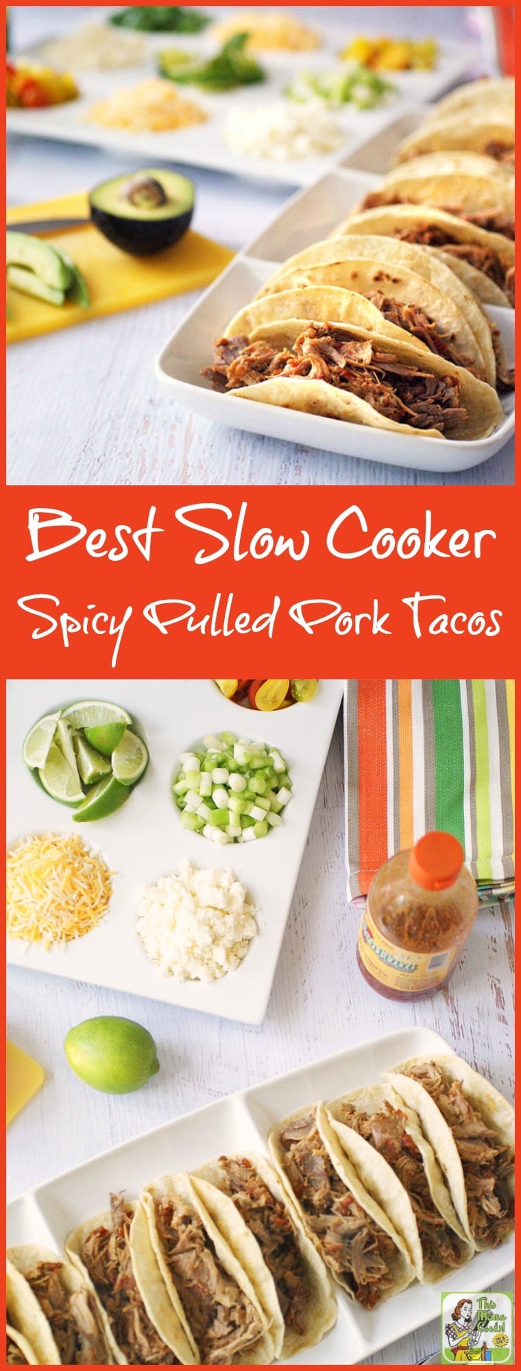 Need a recipe for Taco Tuesday or Family Taco Night? Try this Best Slow Cooker Spicy Pulled Pork Tacos recipe. Super easy Mexican pulled pork crock-pot recipe and great for parties, too!