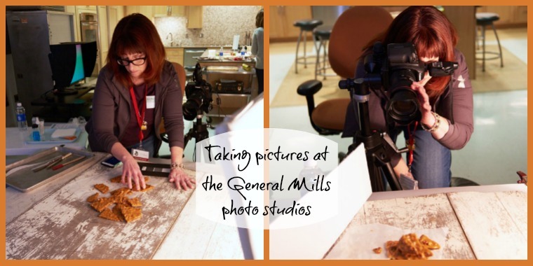 Taking pictures of the finished microwave brittle at the photography studios at General Mills.