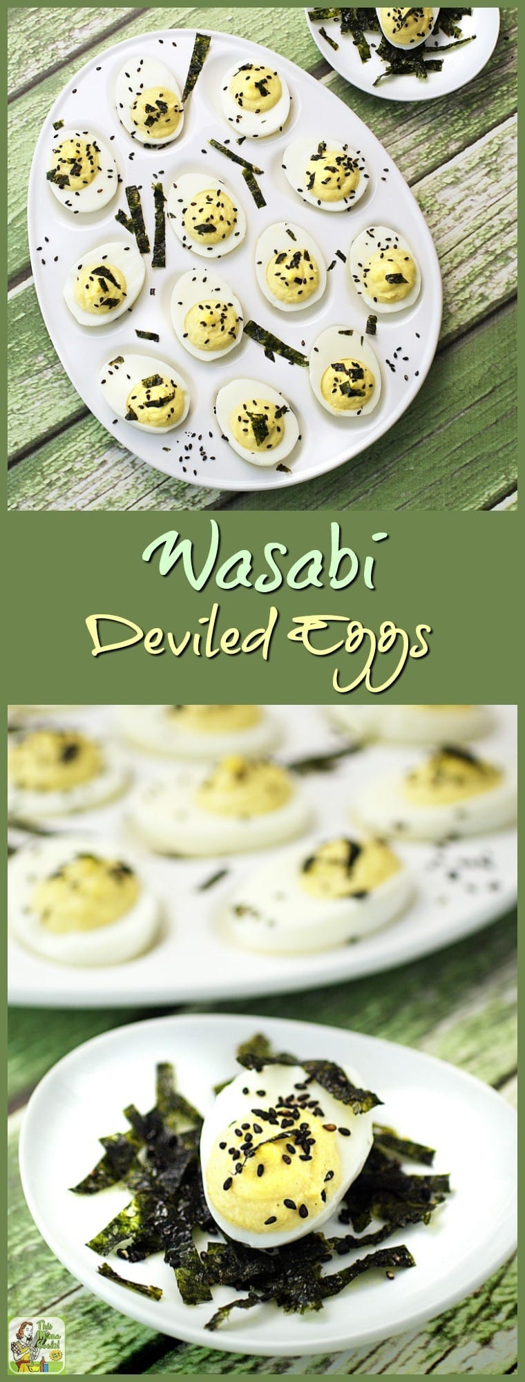 Great for a party! Wasabi Deviled Eggs are a gluten free and spicy twist on a classic deviled egg recipe. Click to get this spicy wasabi deviled eggs recipe.