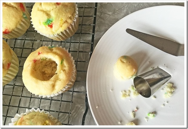 Making filled cupcakes: making the hole.