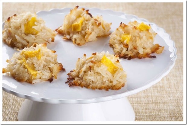 Gluten Free Mango Coconut Macaroons are an easy to make gluten free cookie. #glutenfree #cookies #macaroons #mango #coconut #cookie #easyrecipes #desserts #glutenfreedesserts #glutenfreecookies #mango