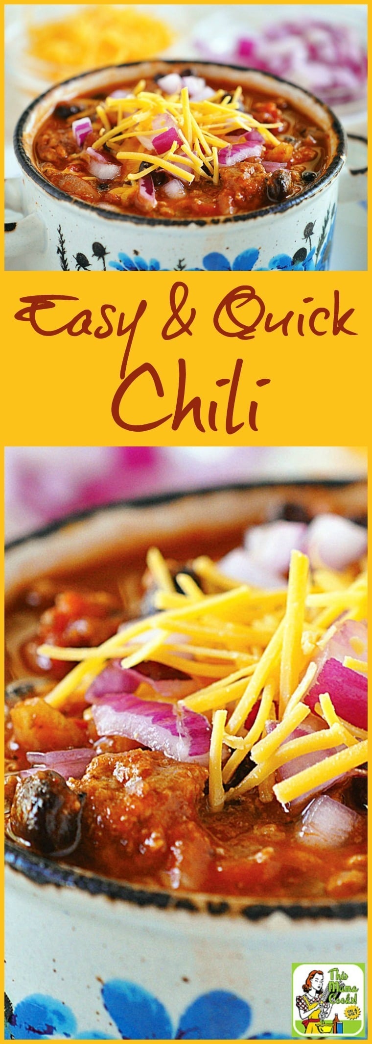 This Easy & Quick Chili is perfect for Halloween, fall or winter entertaining and dinners. Comes with a slow cooker option. Click to get this easy, quick and gluten free chili recipe.