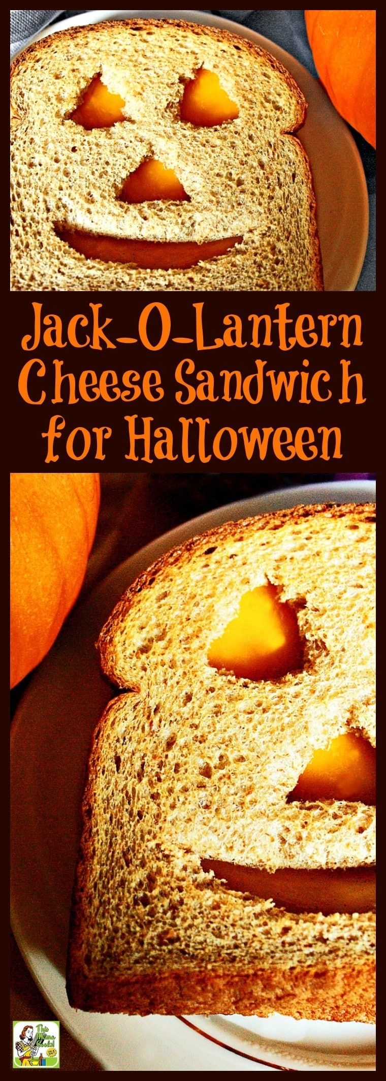 Need Halloween sandwich ideas kids love? Make a Jack-O-Lantern Cheese Sandwich! This Jack-O-Lantern Cheese Sandwich for Halloween recipe is a healthy cheese sandwich for Halloween kids parties. So easy to make that the kids can do it themselves! Click to get this fun and healthy Halloween recipe. Can be made gluten free.