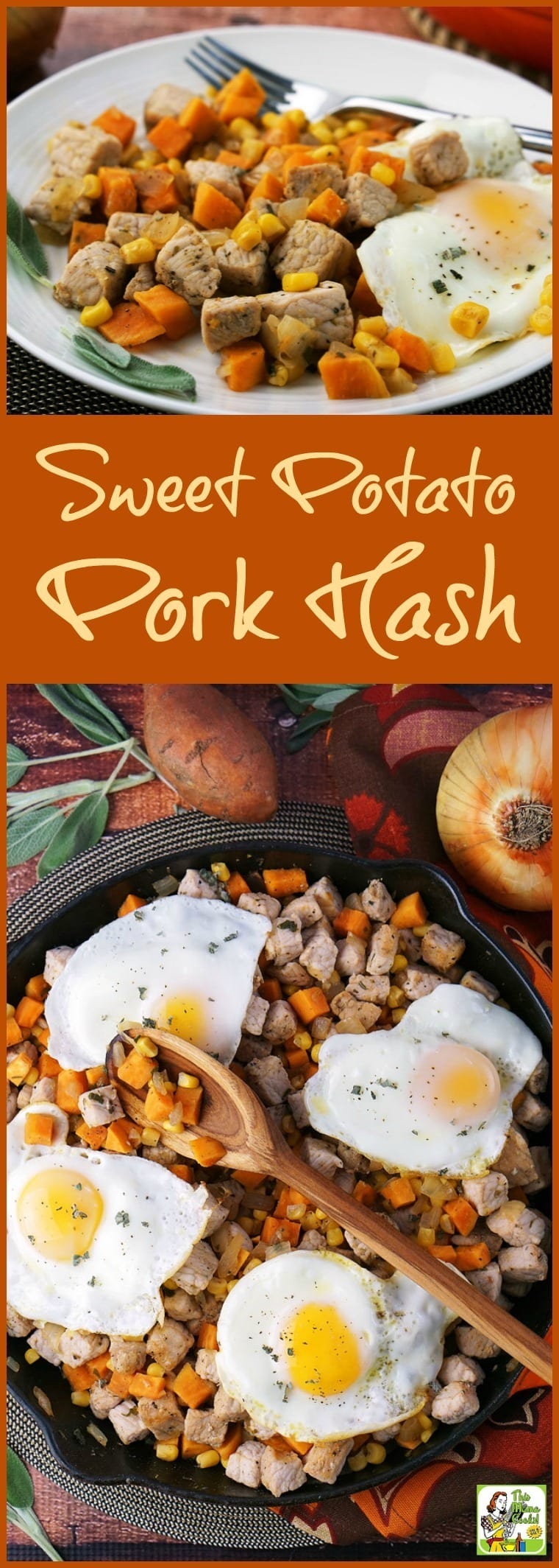 This Sweet Potato Pork Hash recipe is perfect for brinner (breakfast for dinner)! Click to get this quick and easy one pot skillet recipe. #GlutenFree #OnePot #OnePotRecipe #SkilletCooking #SkilletRecipe #SweetPotato #SweetPotatoHash #Pork #PorkHash #Brinner #Breakfast #Dinner #30MinuteRecipe #30MinuteDinner #Eggs #BreakfastForDinner #BreakfastHash