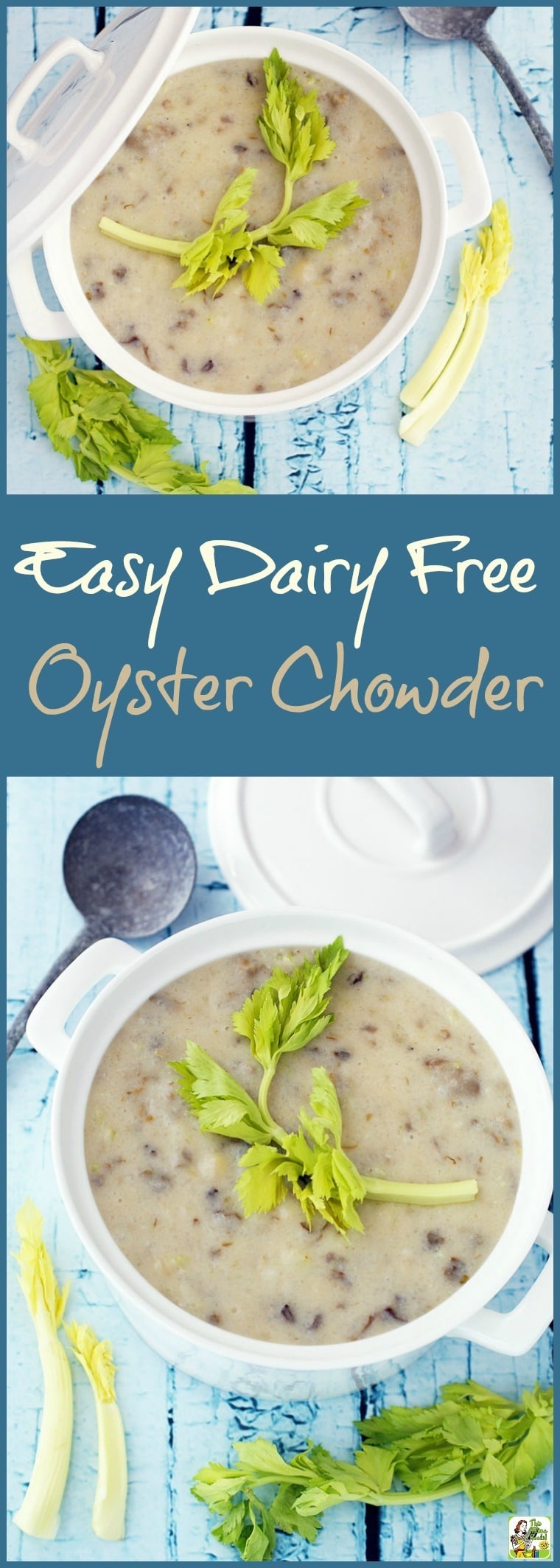 Looking for a healthy oyster chowder recipe that's also gluten free and dairy free? Click to get this recipe for Easy Dairy Free Oyster Chowder. #glutenfree #dairyfree #oysters #oysterchowder #oystersoup #soup #homemadesoup