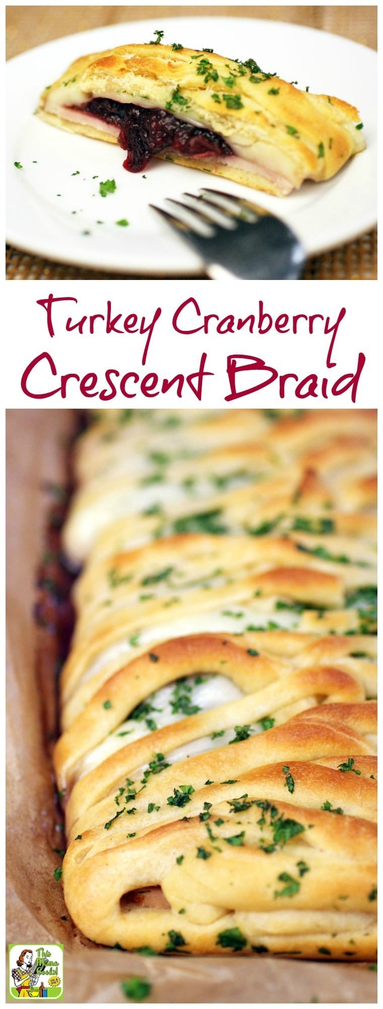 Love crescent roll appetizers? Not only is this Turkey Cranberry Crescent Braid recipe a terrific party appetizer, it's a thrifty way to use up holiday dinner leftovers. This will soon become one of your favorite holiday crescent rolls recipes! #crescentrolls #appetizers #holidayrecipes #leftovers #turkey #cranberry #partyfood #crescentbraid #thanksgiving #christmas