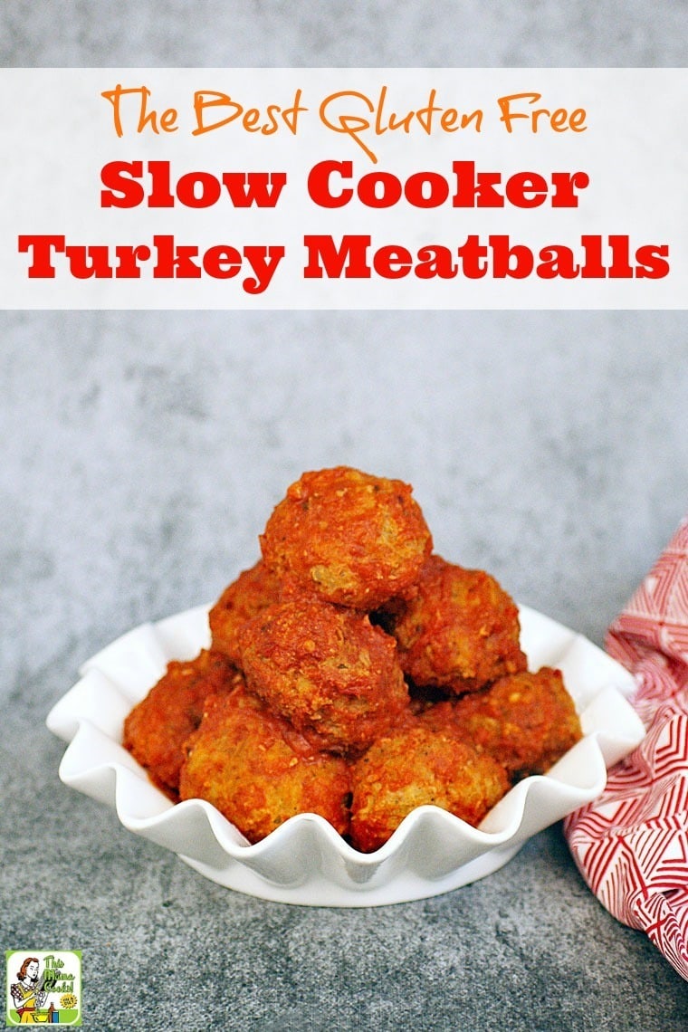 A bowl of slow cooker meatballs with red and white napkin.