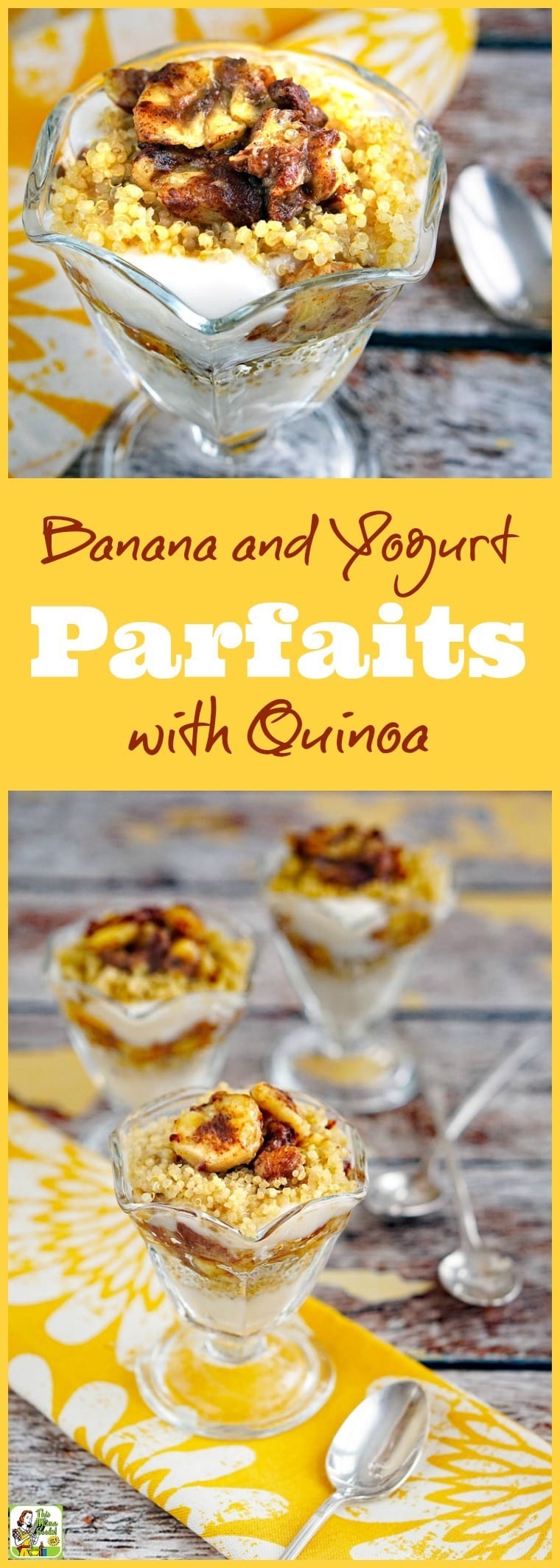 Looking for healthy breakfast parfait recipes? Try this gluten free Banana and Yogurt Parfaits with Quinoa recipe. Click to get this healthy gluten free and dairy free breakfast and dessert yogurt and fruit parfait recipe.