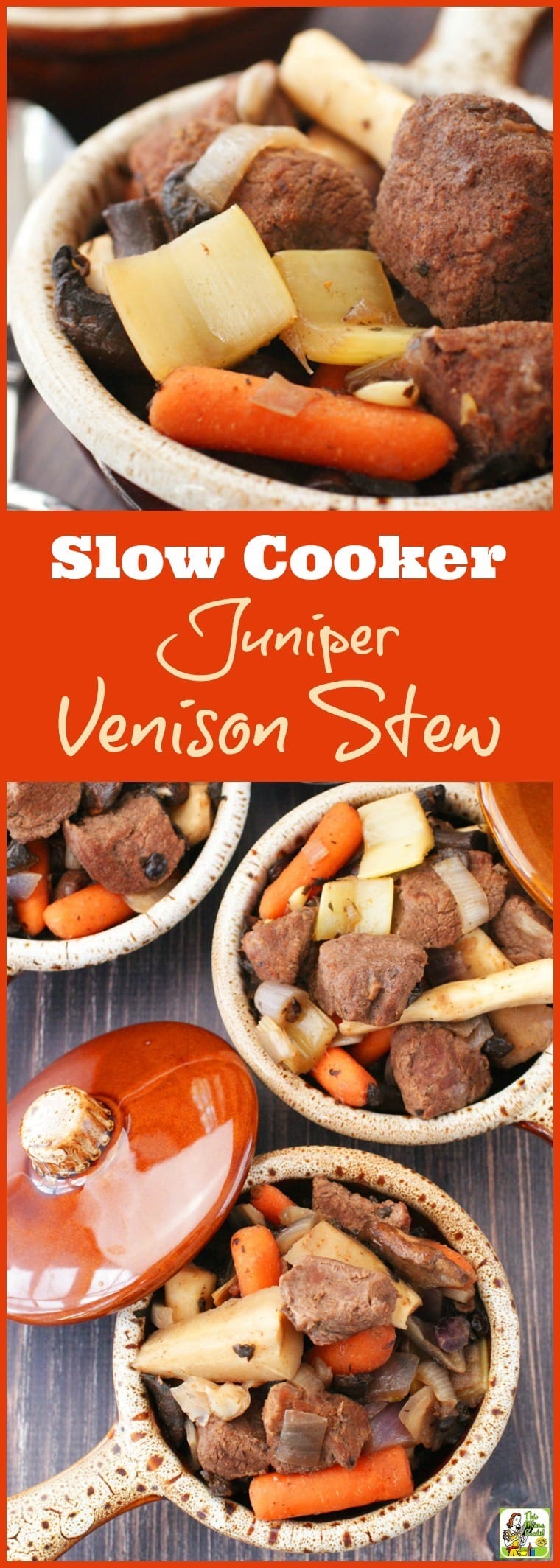 Looking for an easy crock-pot recipe that uses venison? Click to try this Slow Cooker Juniper Venison Stew recipe. It's gluten free, filled with vegetables, perfect for weeknight dinners, and easy to make.