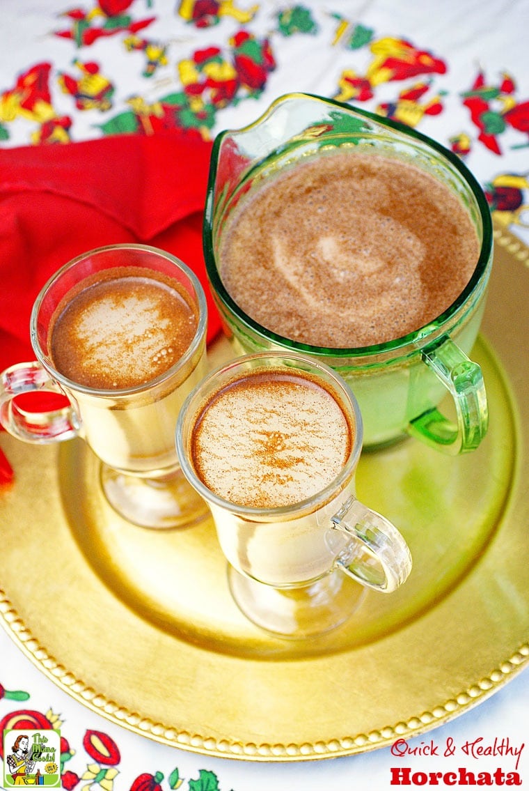 Glasses and a pitcher of Quick & Healthy Horchata.