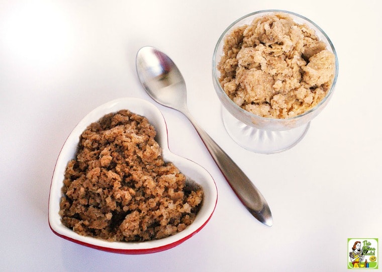 Two bowls of coffee granita with a silver spoon.