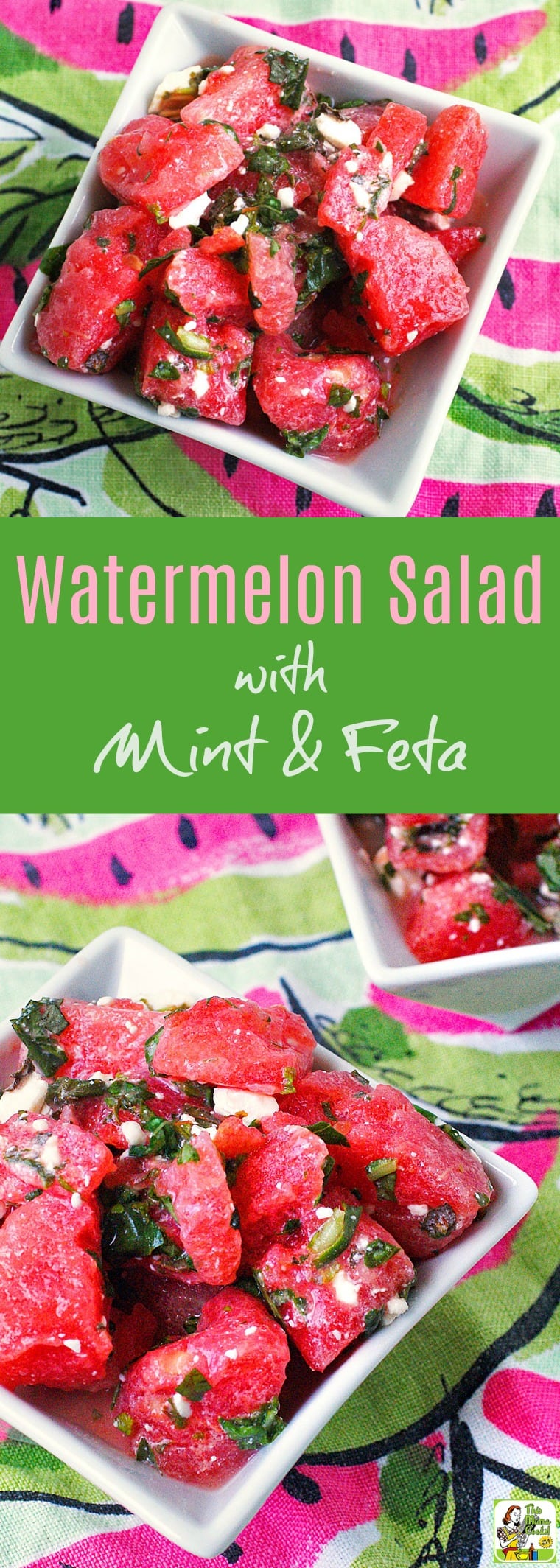 Watermelon Salad with Mint & Feta is the ideal fruit salad to serve at a cookout or to bring to a potluck party. Click to get this easy, gluten free watermelon salad recipe.