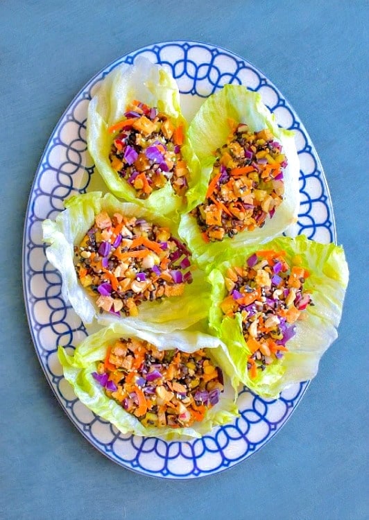 A platter of Thai Tofu Lettuce Wraps.