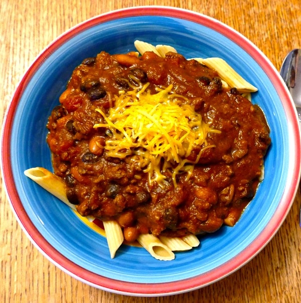 A bowl of Pumpkin-Cocoa Chili.