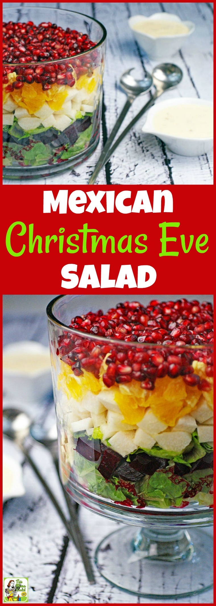 Make something different for the holidays or any time of the year! Learn how to make a Layered Mexican Christmas Eve Salad in a trifle bowl. This traditional and easy Christmas Eve dinner salad recipe is easy to make, healthy, and festive looking! #Christmas #salad #triflebowl #Mexican #ChristmasEve #healthy #glutenfree #beets #pomagranate #Mexicanfood #recipe #easy #recipeoftheday #healthyrecipes #easyrecipes