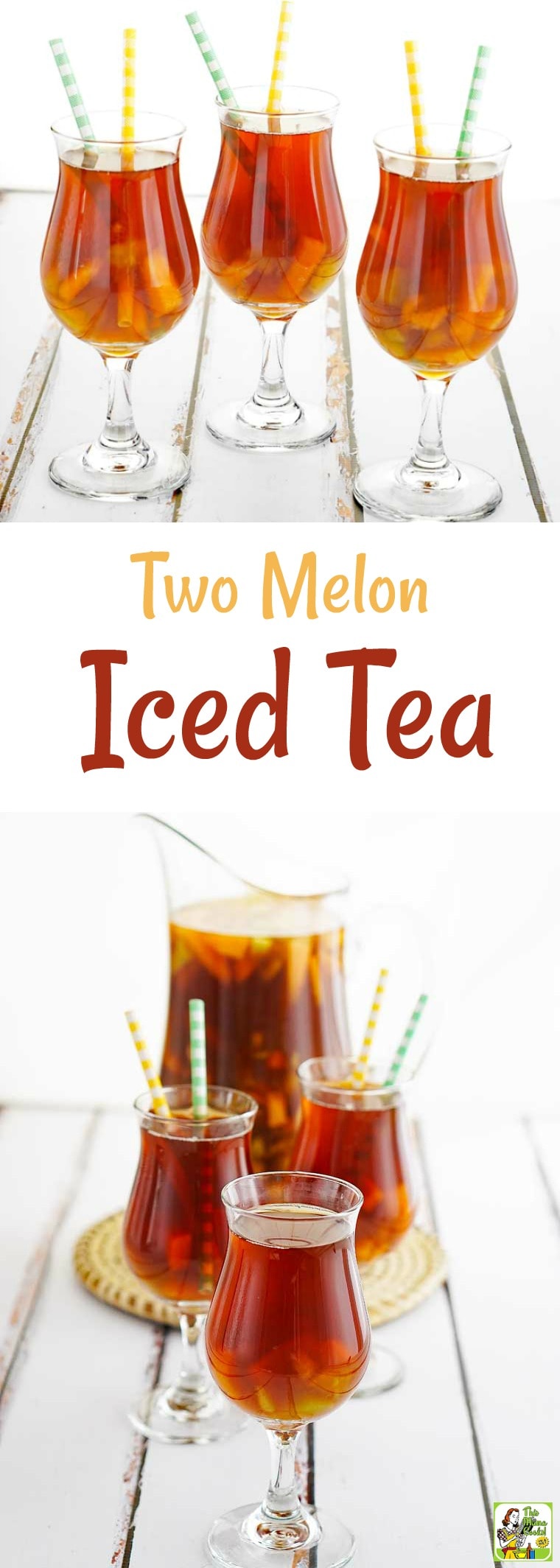 Looking for a refreshing low-calorie ice tea recipe? Try this Two Melon Iced Tea recipe. Fruit tea is a healthy alternative to drinking sodas. This fruit tea recipe is super easy to make! #icetea #icedtea #fruittea #lowcalorie #healthydrinks