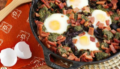 Baked Eggs with Skillet Potatoes in Pesto Recipe