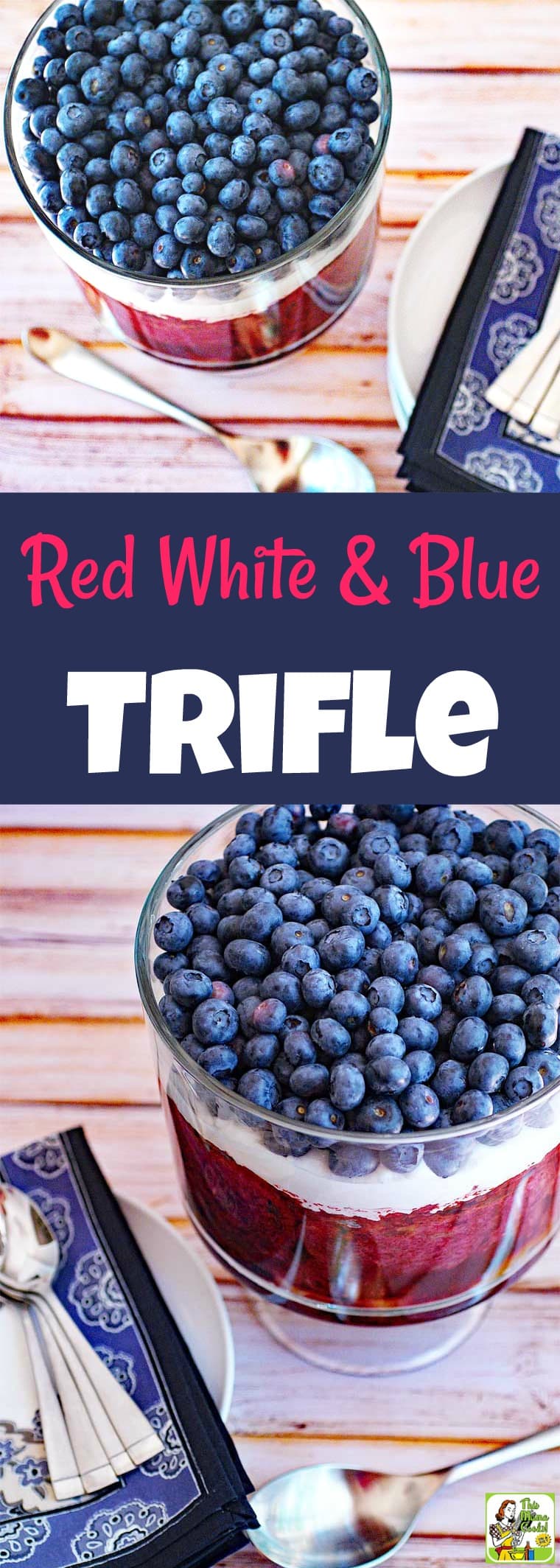 Make a Red White and Blue Trifle for your next party! This easy trifles recipe uses three types of healthy berries – blueberries, blackberries, and raspberries. It\'s reduced calorie and using non-dairy topping and gluten-free bread, too. It\'s the perfect trifle berry dessert for entertaining! #recipe #trifle #dessert #berries #blueberries #raspberries #fourthofjuly #easy #dessertrecipes #recipeoftheday #healthyrecipes #easyrecipes #glutenfree #recipe #memorialday #cookout #redwhiteandblue