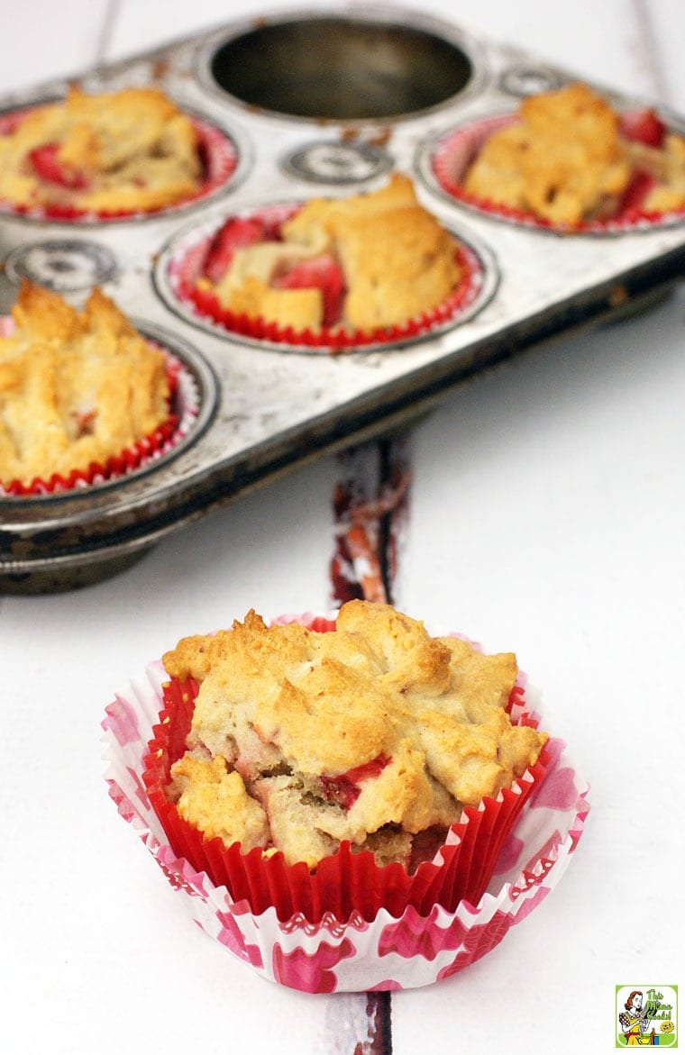 Strawberry Muffins in a muffin baking pan.
