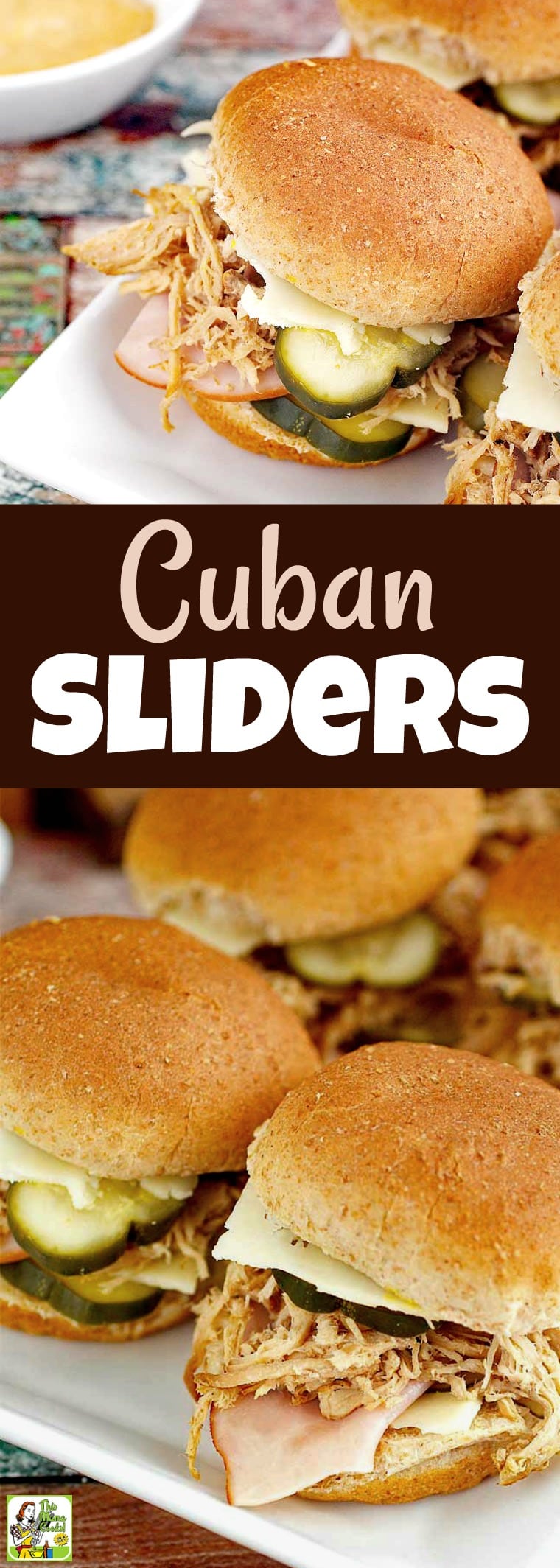 Make these Cuban Sliders for a party! These mini Cuban sandwiches are made with slow cooker pulled pork and traditional Cuban sandwich ingredients. #recipe #easy #recipeoftheday #healthyrecipes #glutenfree #easyrecipes #partyfood #appetizers #slowcooker #crockpot #cubansandwiches #cubansliders #sliders #cubanfood #cuban #sandwiches #pork