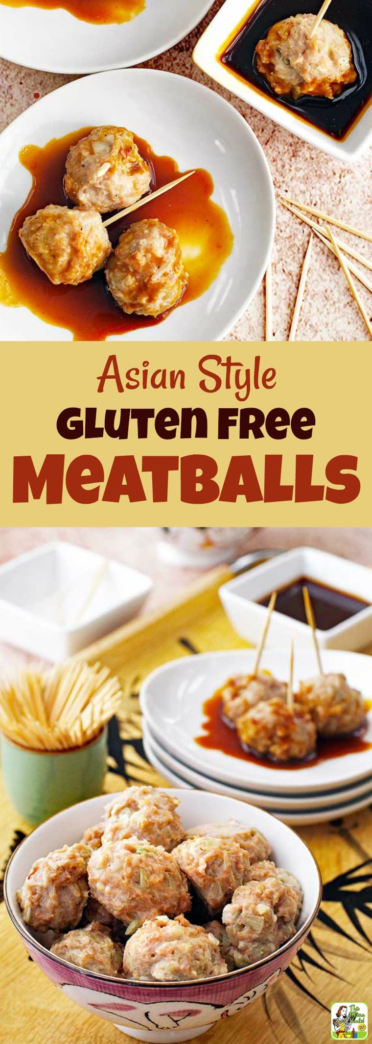 Asian Style Gluten Free Meatballs make great appetizers for parties. Since they're fun to eat and make, they're also ideal meatballs for kids. Serve with rice and stir-fry for dinner! Double a batch of this gluten-free meatball recipe and freeze for later. #recipe #easy #recipeoftheday #healthyrecipes #glutenfree #easyrecipes #partyfood #appetizers #pork #meatballs