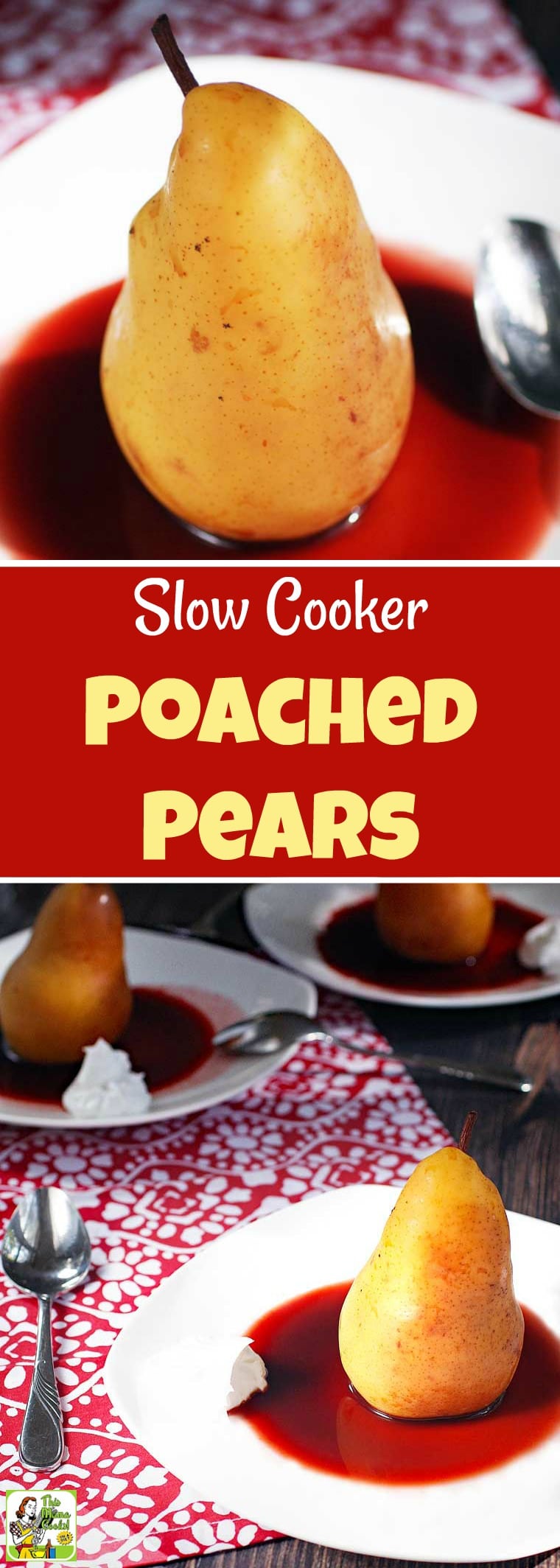 Slow Cooker Poached Pears recipe for Valentine’s Day uses unsweetened cherry juice instead of wine and orange juice and monk fruit sweetener instead of sugar. Served with coconut cream. This dessert recipe is sugar-free, vegan and gluten-free. #sugarfree #sugarfreerecipes #pears #recipe #easy #recipeoftheday #healthyrecipes #glutenfree #easyrecipes #desserts #dessertrecipes #dessertideas #slowcooker #slowcookerrecipes #crockpot #crockpotrecipes #valentinesday #vegan #veganfood #veganrecipes