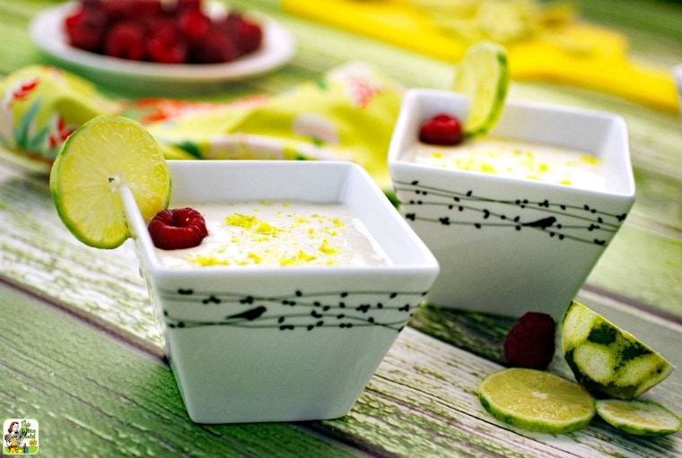 Bowls of Key Lime Mousse with sliced limes.