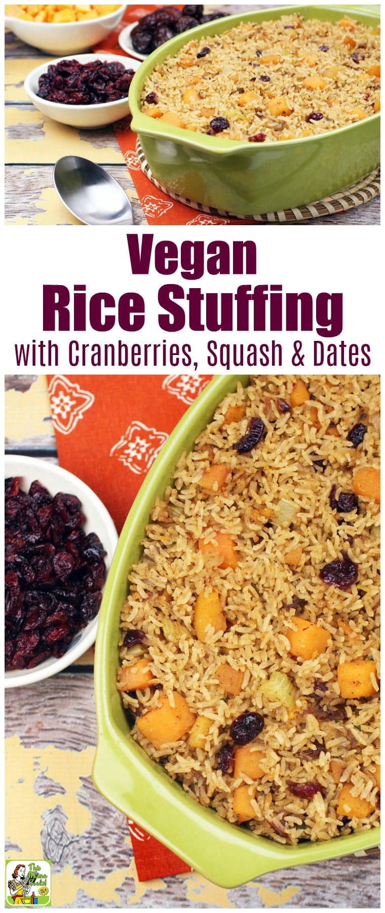 Vegan Rice Stuffing Recipe with Cranberries, Squash & Dates