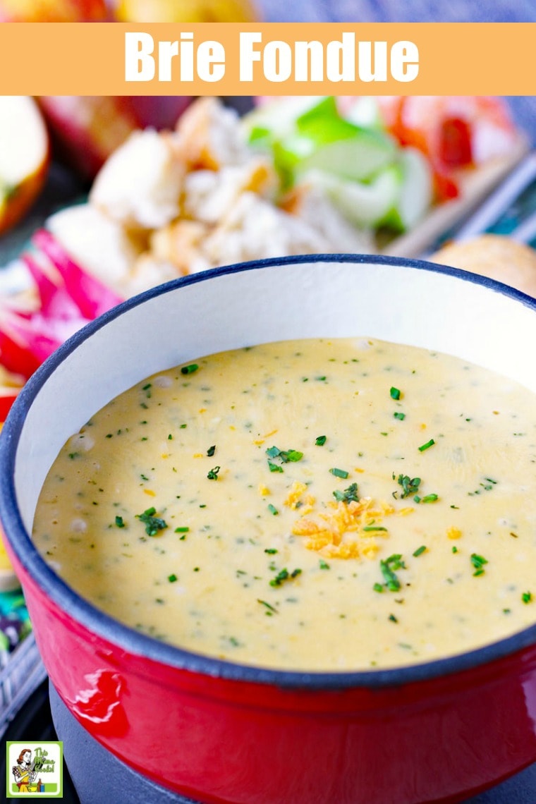 Closeup of a pot of brie fondue.