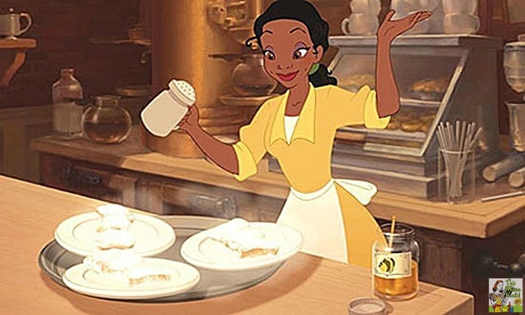 Tiana making her beignets recipe in a scene from the Disney movie Princess and the Frog