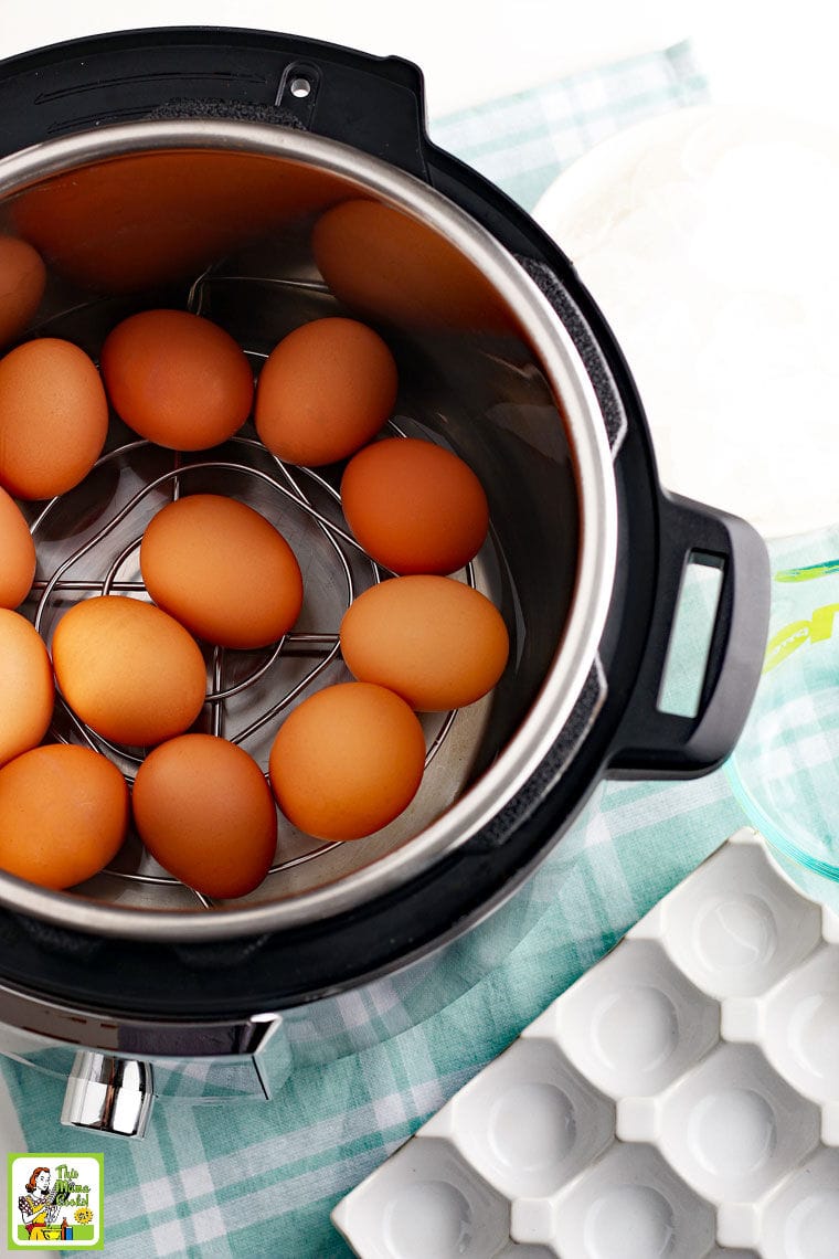 Making Instant Pot hard boiled eggs with brown eggs using a pressure cooker egg rack.