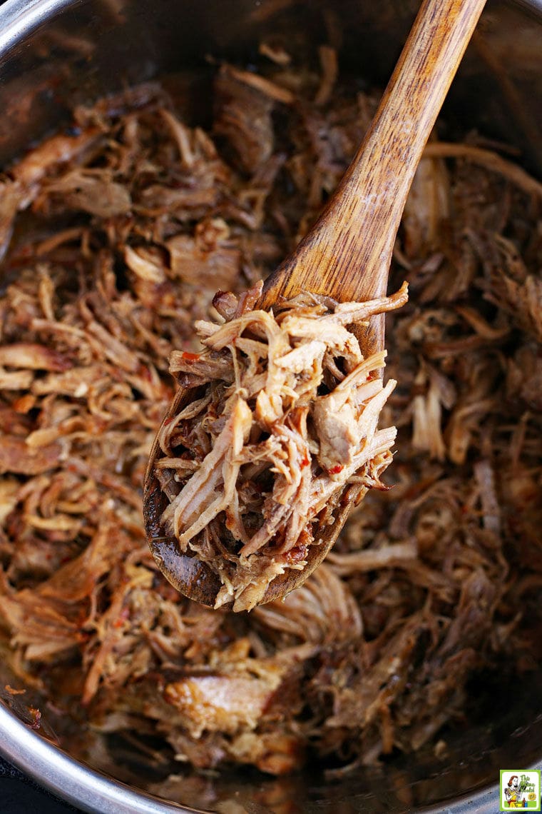 Shredded pork cooked in a pressure cooker.