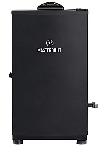 A black 30-inch Masterbuilt Digital Electric Smoker cabinet.
