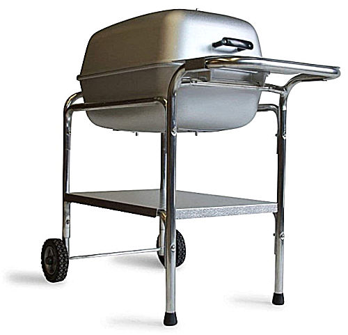 A silver PK Grills PKO-SCAX-X Original Smoker Grill on a wheeled cart.